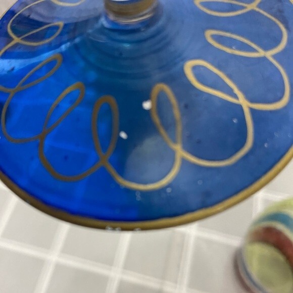 Pier 1 Festive Handpainted Crystal Wine Glass Water Goblet Stemware Blown Glass - Picture 5 of 7